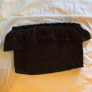 Wild Pearl Black Ribbed Bandeau Crop Top